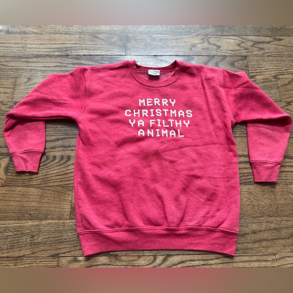 Merry Christmas Ya Filthy Animal Home Alone Red Christmas Sweatshirt Size 8/9